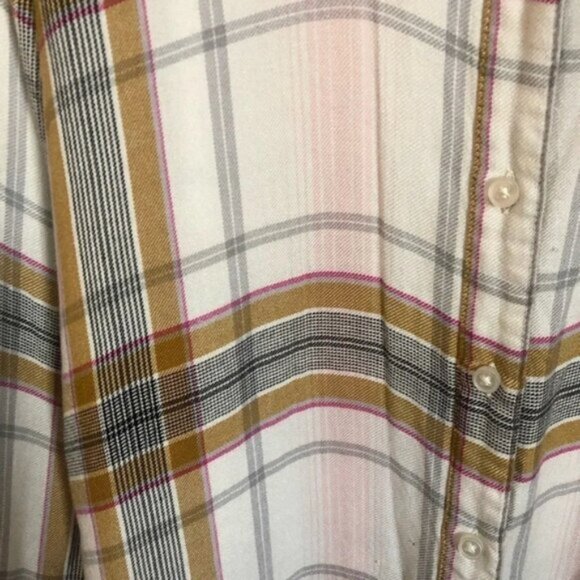 Lucky Brand Shirt XS Striped Button Up  Oversized High Low Plaid Soft Cowgirl - Picture 6 of 6